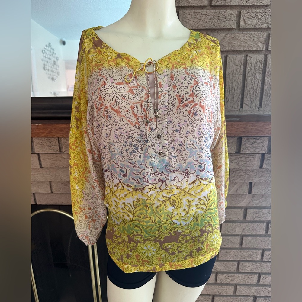 Diane Von Furstenberg Yellow and Brown Paisley Blouse